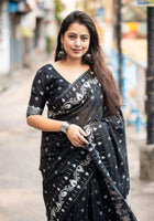 Black Chanderi Cotton Saree