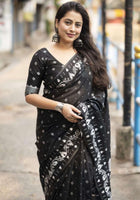 Black Chanderi Cotton Saree