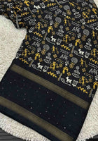 Black Cotton Dola Silk Saree