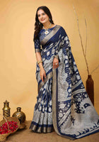 Blue Handloom Cotton Saree