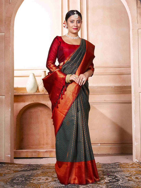 Bottle Green Kanjivaram Silk Saree