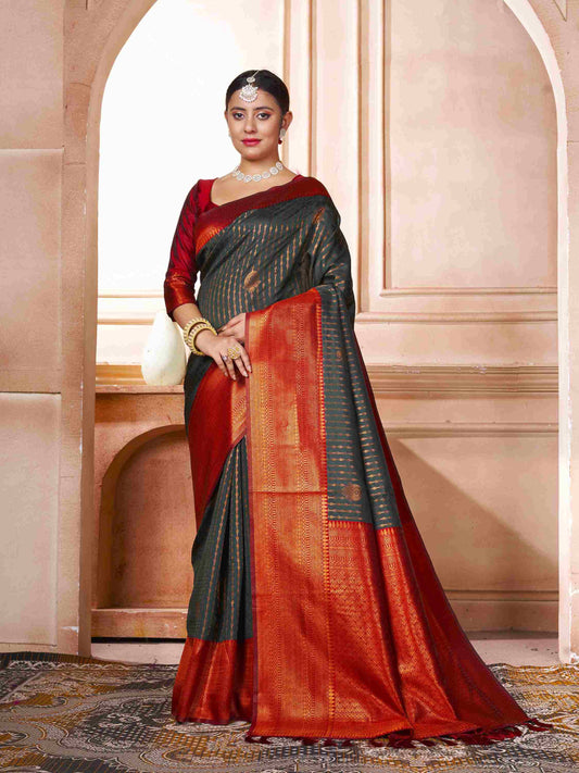 Bottle Green Kanjivaram Silk Saree