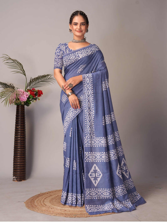 Chanderi Cotton Saree Blue