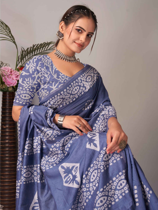 Chanderi Cotton Saree Blue