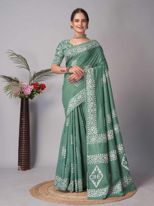 Chanderi Cotton Saree Green