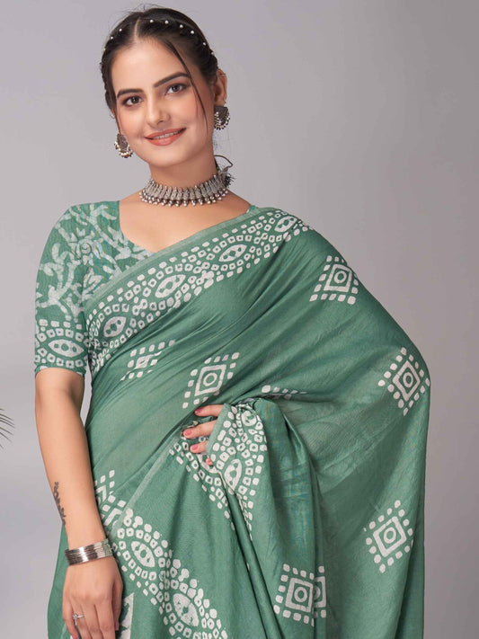 Chanderi Cotton Saree Green