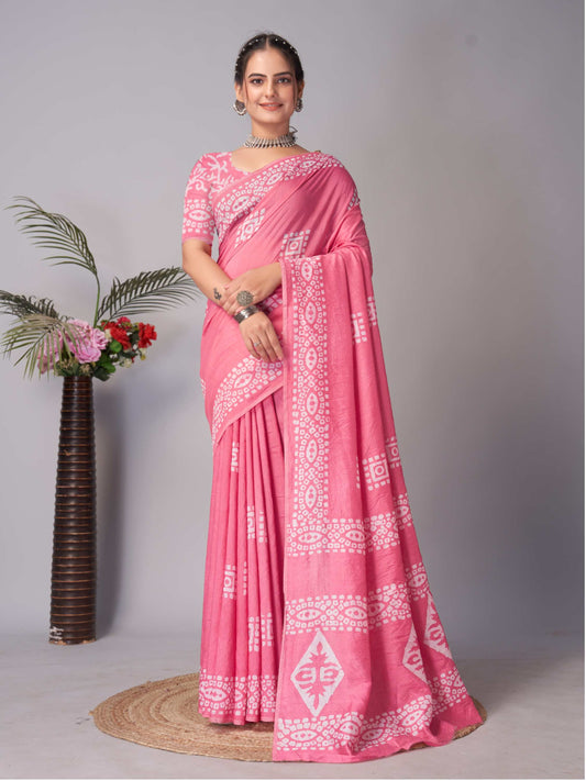 Chanderi Cotton Saree Pink