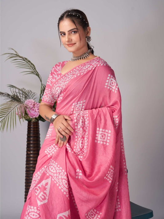 Chanderi Cotton Saree Pink