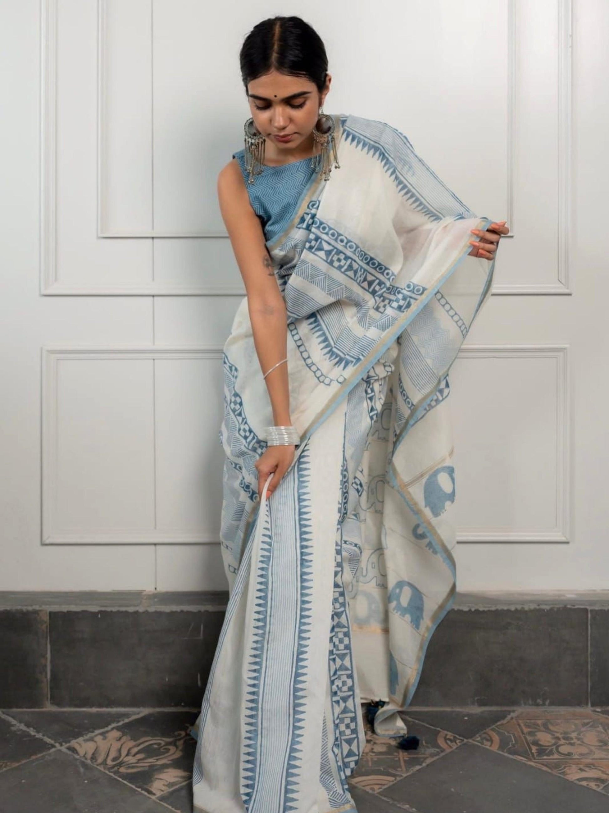 Chanderi Saree White