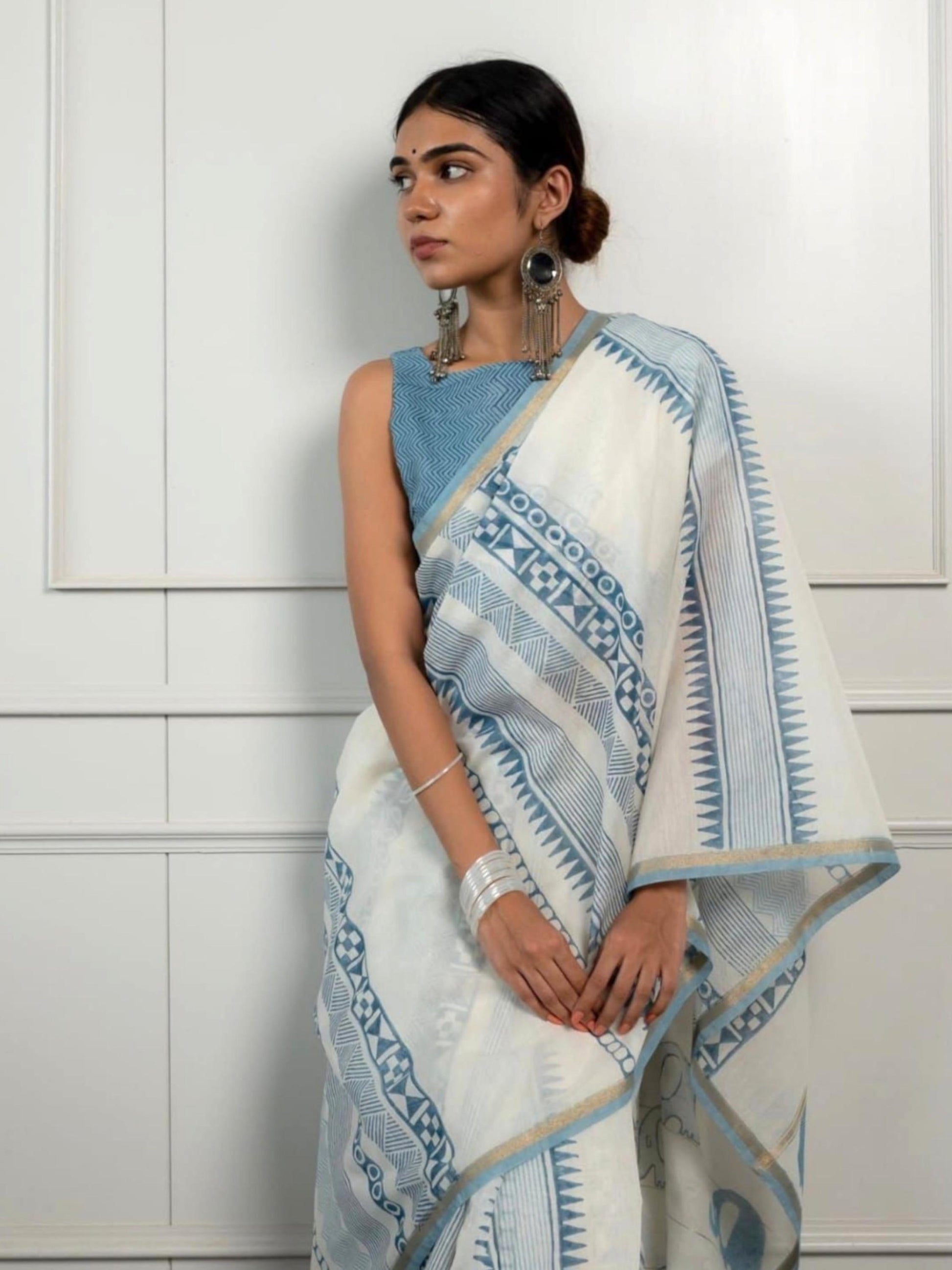 Chanderi Saree White