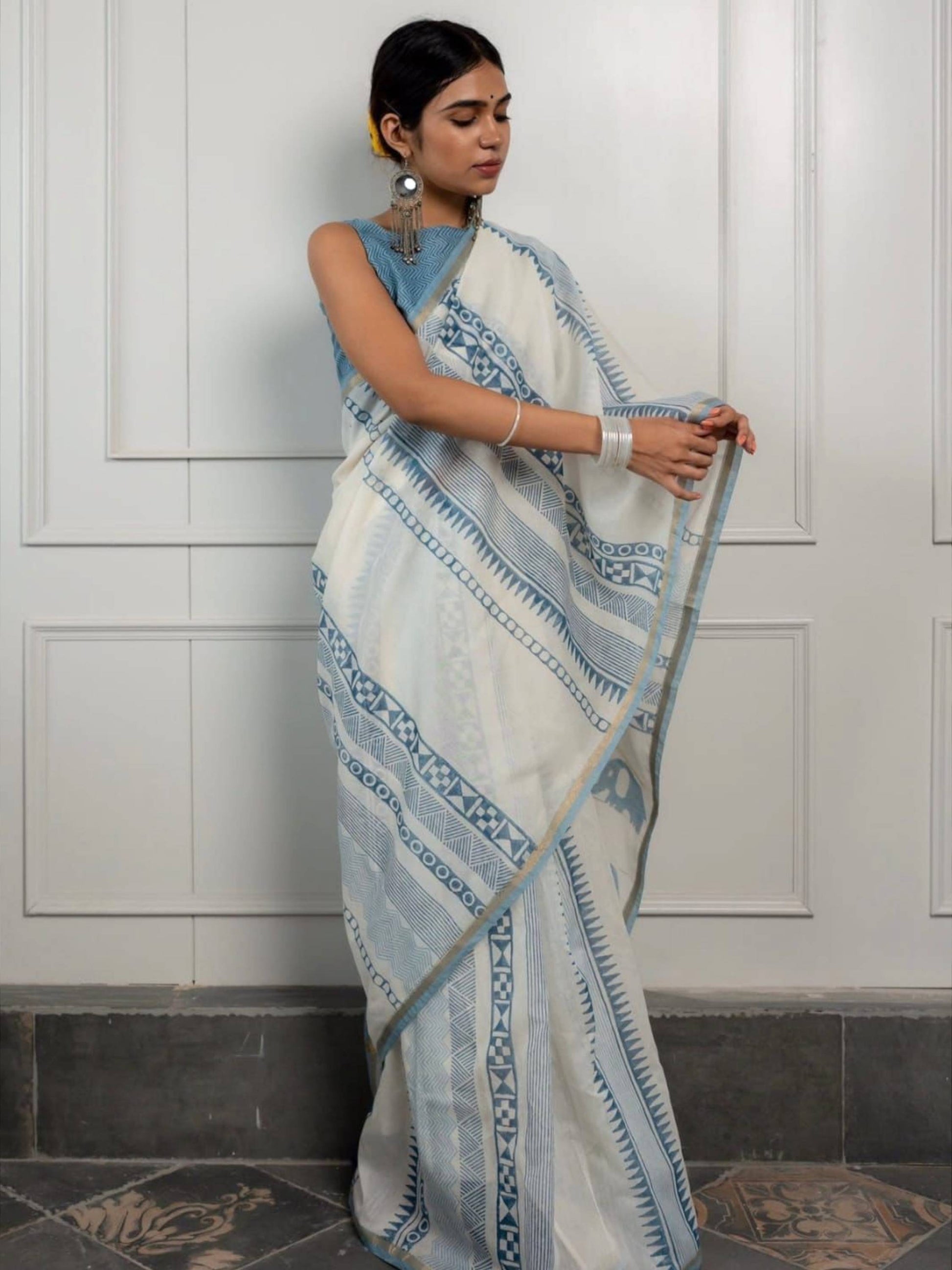 Chanderi Saree White