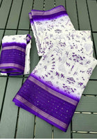 Cotton Saree White Blue