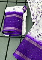 Cotton Saree White Blue