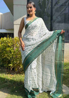 Cotton Saree White Green