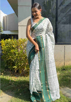 Cotton Saree White Green