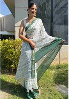 Cotton Saree White Green