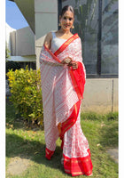 Cotton Saree White Red