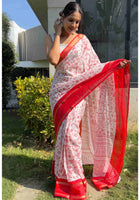 Cotton Saree White Red