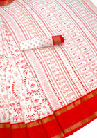 Cotton Saree White Red