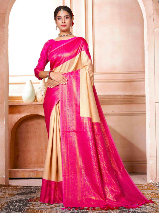 Cream Kanchipuram Silk Saree