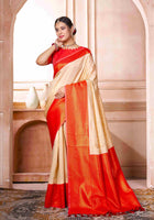 Cream Kanjivaram Silk Saree