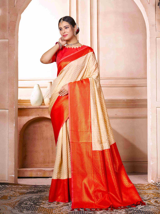 Cream Kanjivaram Silk Saree