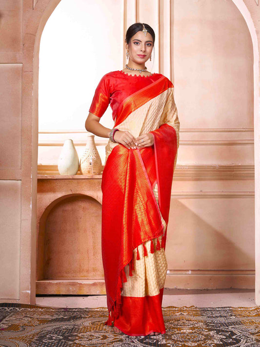 Cream Kanjivaram Silk Saree