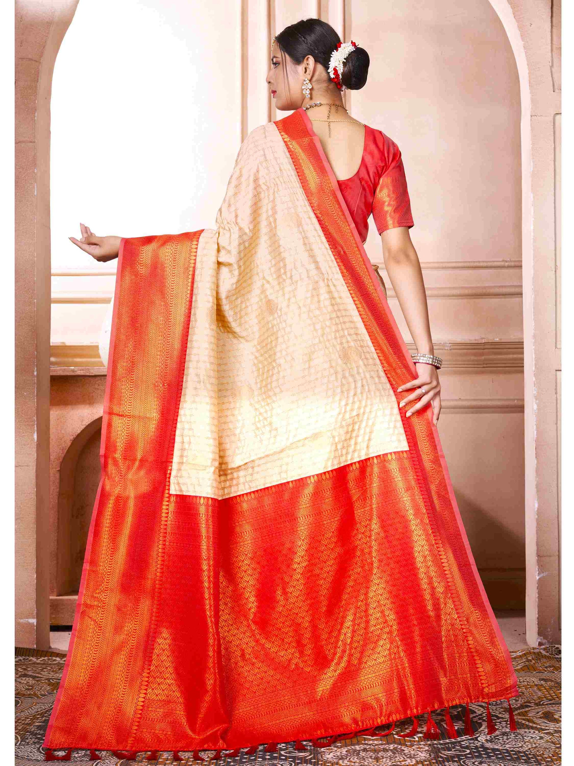 Cream Kanjivaram Silk Saree