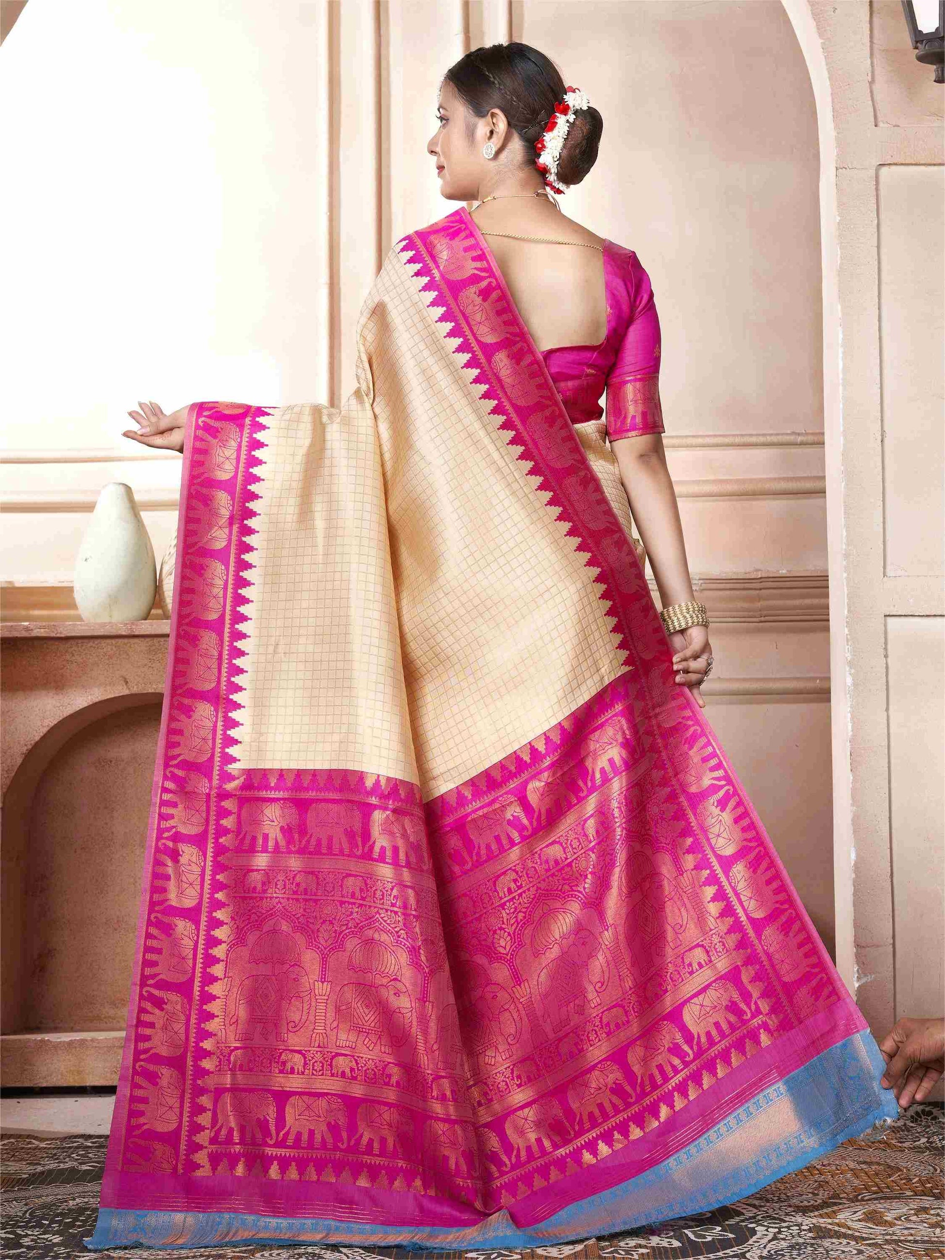 Cream Kanjivaram Silk Saree
