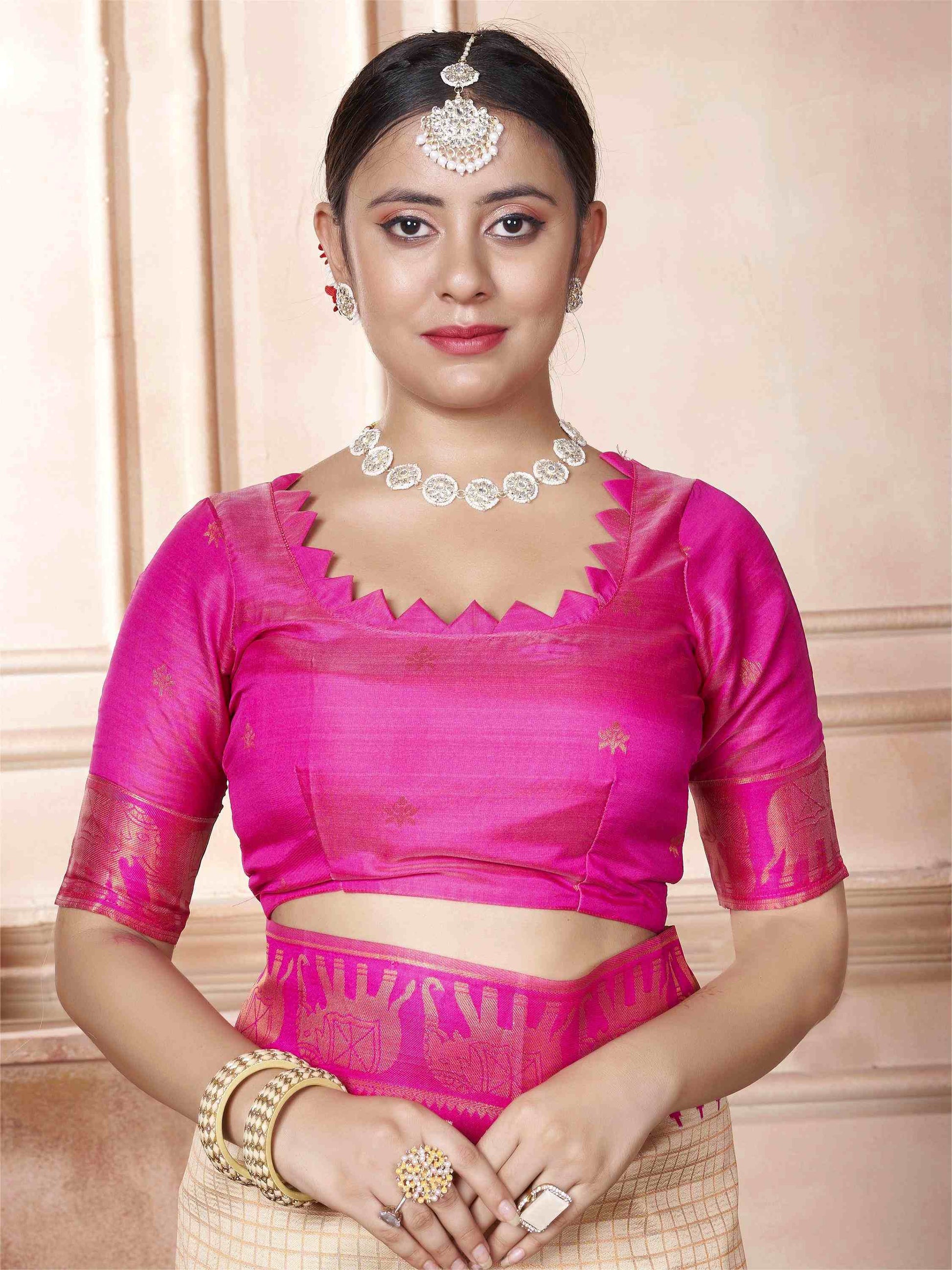 Cream Kanjivaram Silk Saree