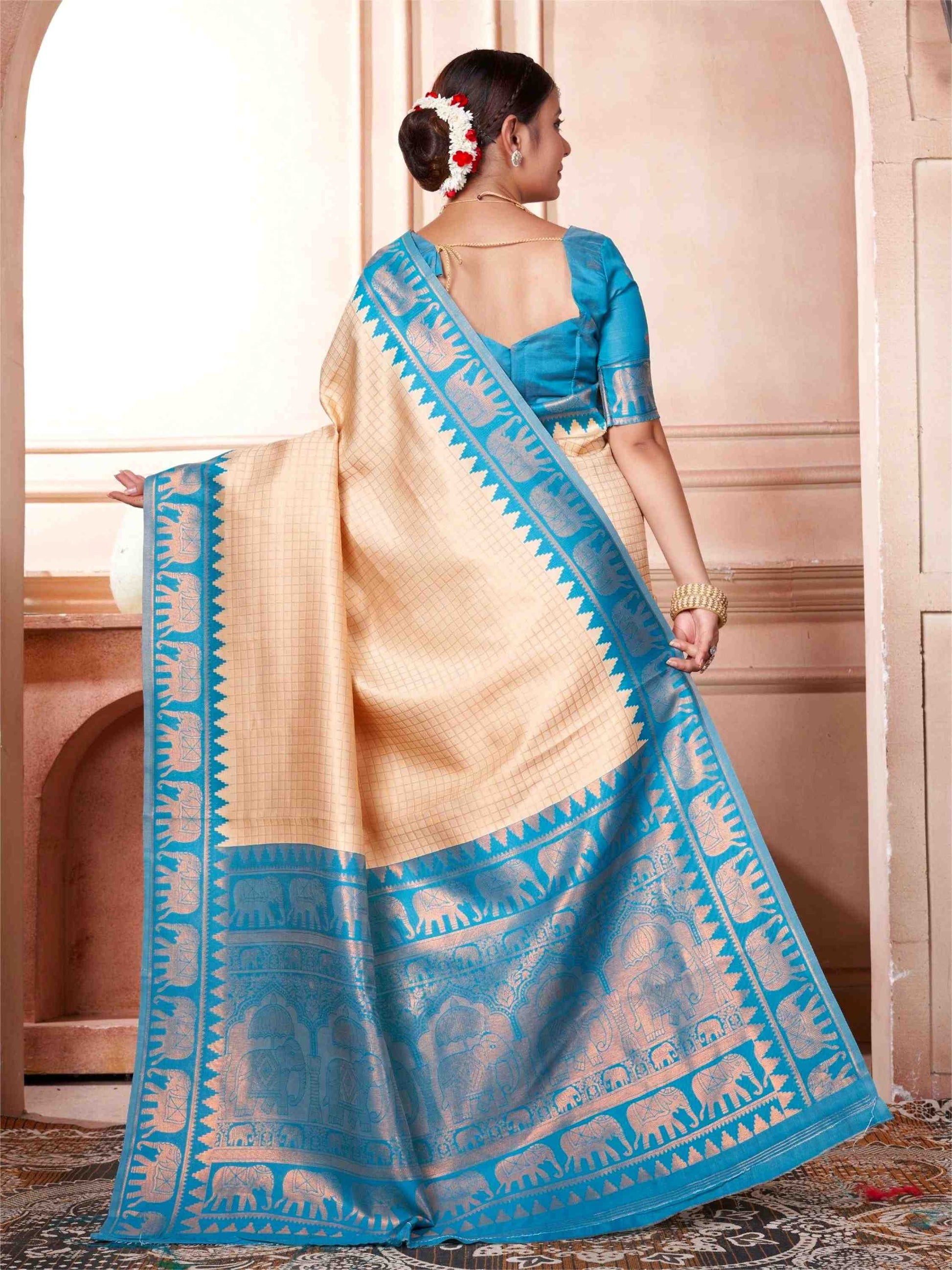 Cream Kanjivaram Silk Saree