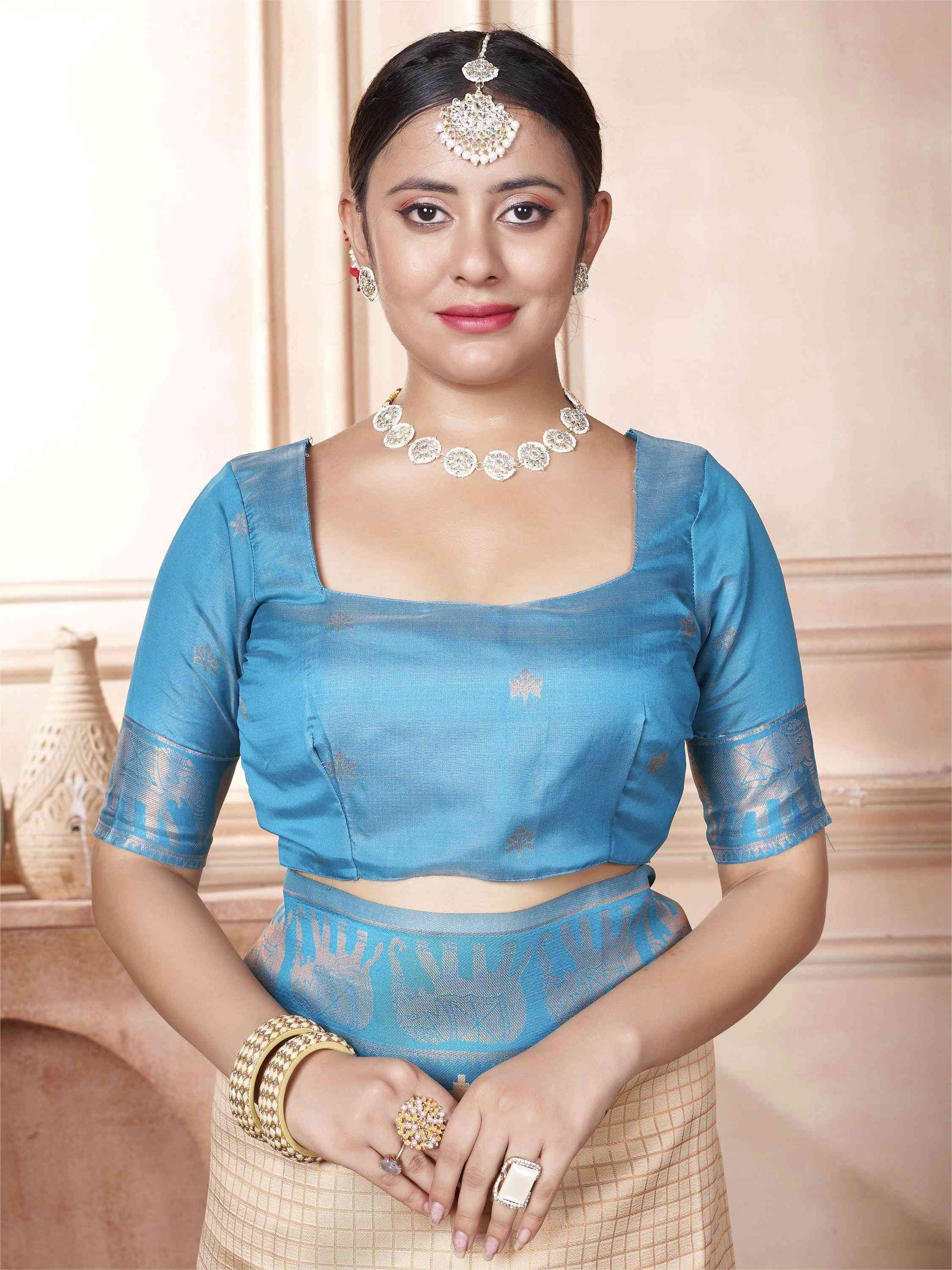 Cream Kanjivaram Silk Saree