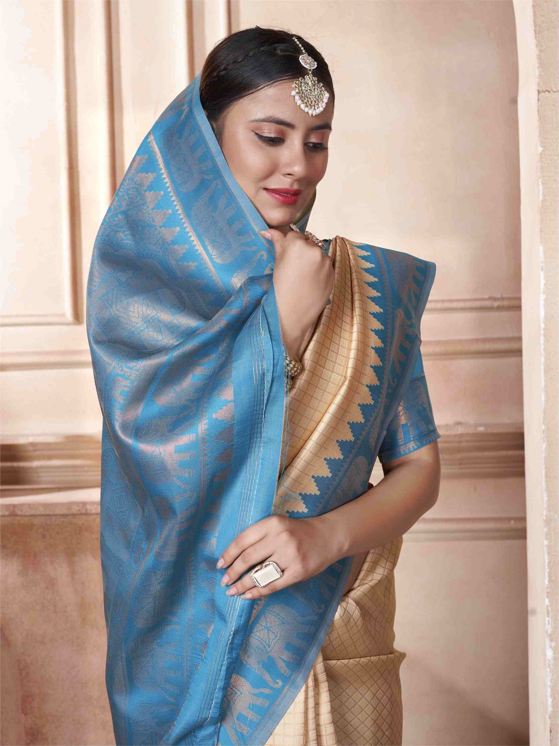 Cream Kanjivaram Silk Saree