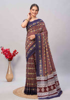 Dark Maroon Jaipuri cotton saree