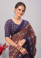 Dark Maroon Jaipuri cotton saree