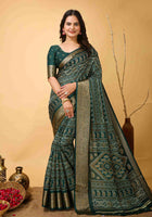 Green Bandhani Printed Saree