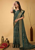 Green Bandhani Printed Saree
