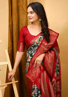 Wholesale: Green Dola Silk Cotton Saree with beautiful floral Print