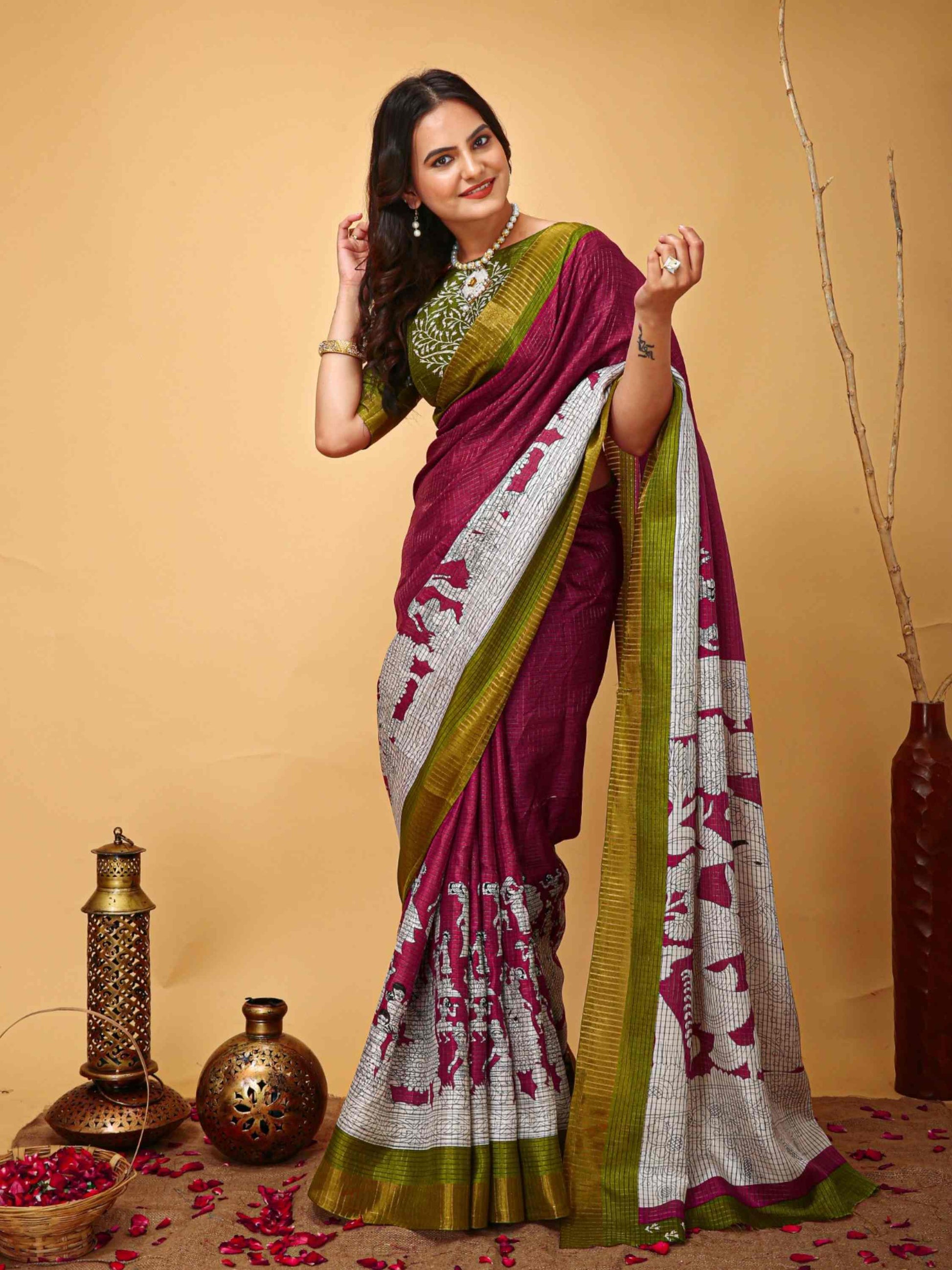 Handloom Cotton Saree Wine