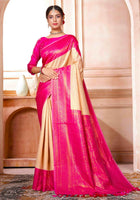 Kanchipuram Silk Saree Cream-Pink