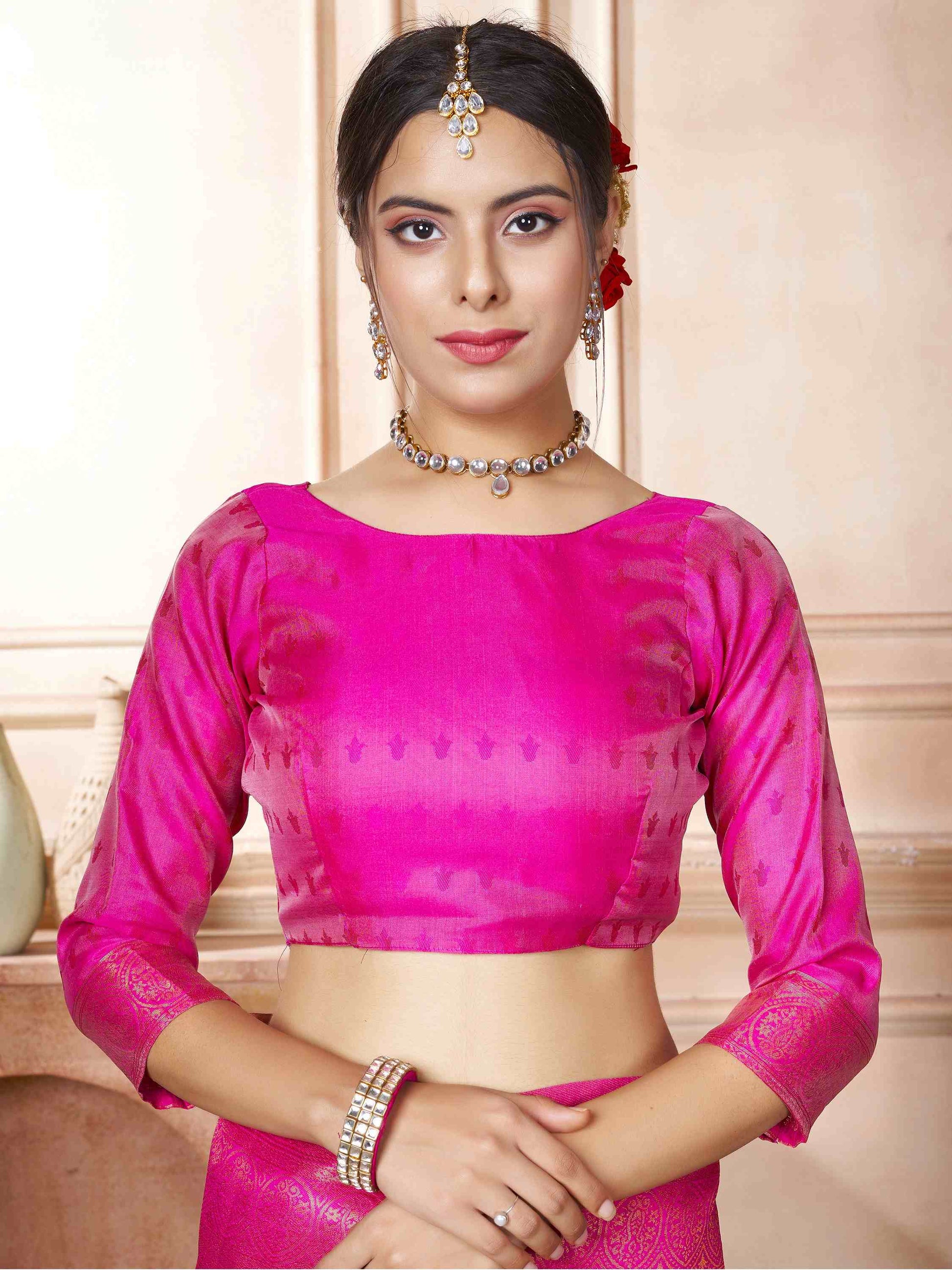 Kanchipuram Silk Saree Cream-Pink
