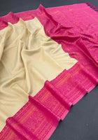 Kanchipuram Silk Saree Cream-Pink