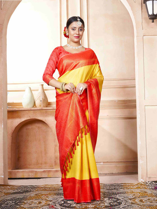 Kanchipuram Silk Saree Lemon Yellow