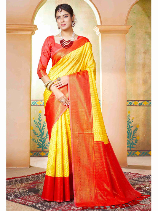 Lemon Yellow Kanjivaram Silk Saree