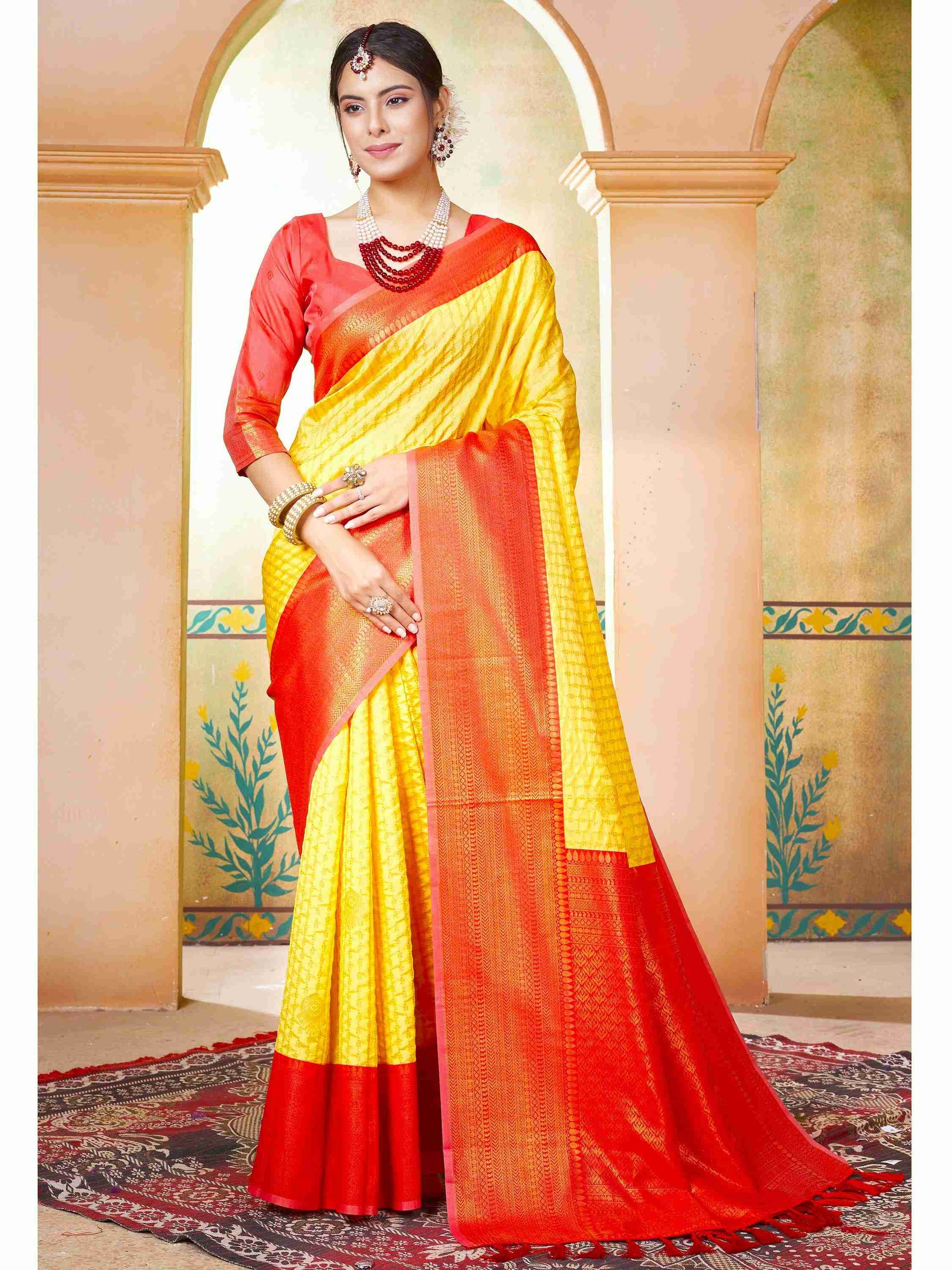 Lemon Yellow Kanjivaram Silk Saree