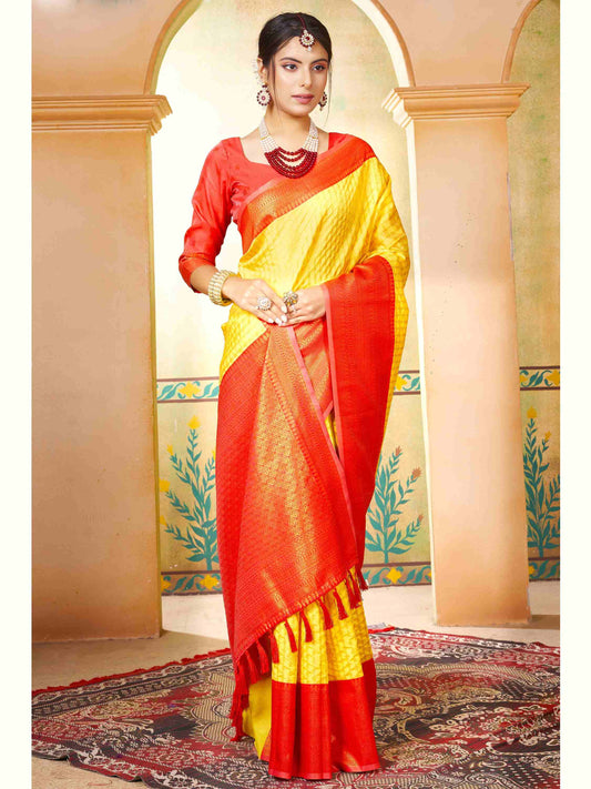 Lemon Yellow Kanjivaram Silk Saree
