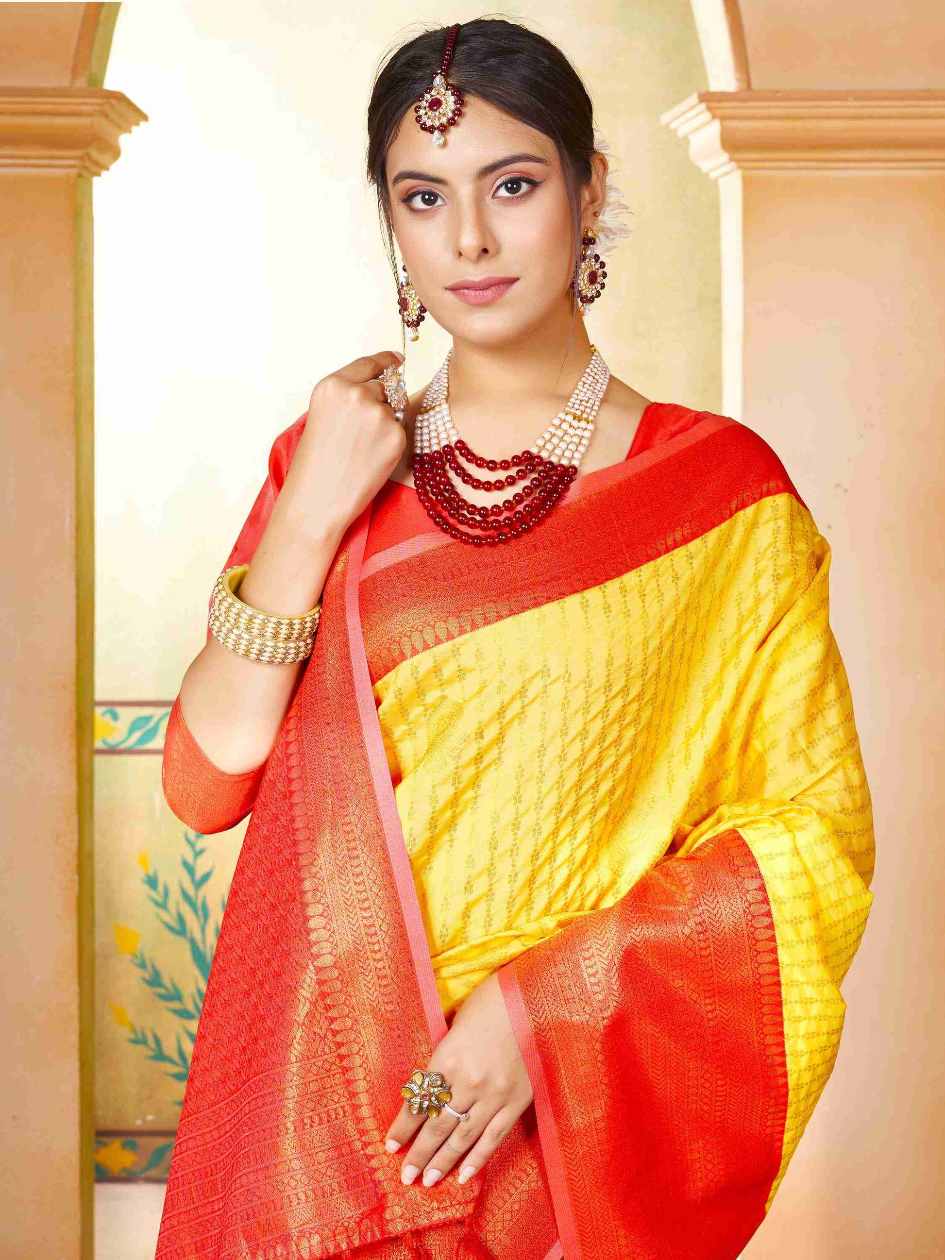 Lemon Yellow Kanjivaram Silk Saree