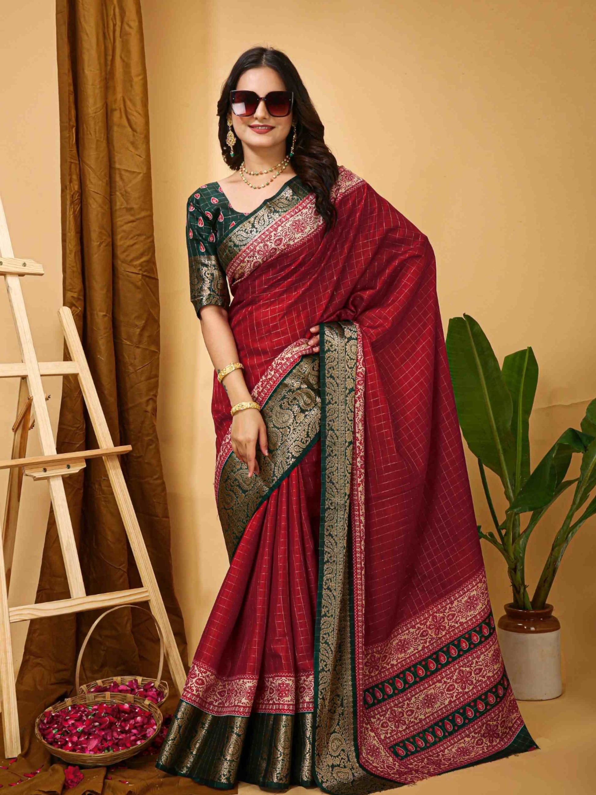 Maroon Dola Silk Cotton Saree