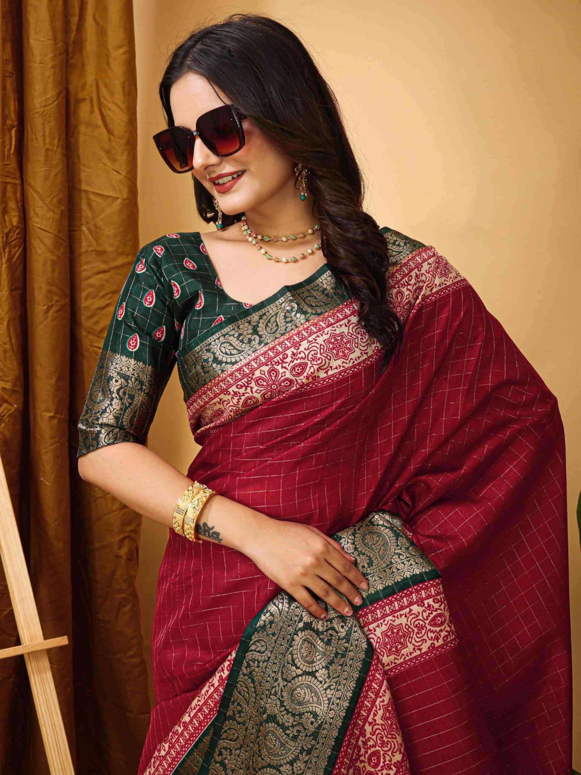 Maroon Dola Silk Cotton Saree
