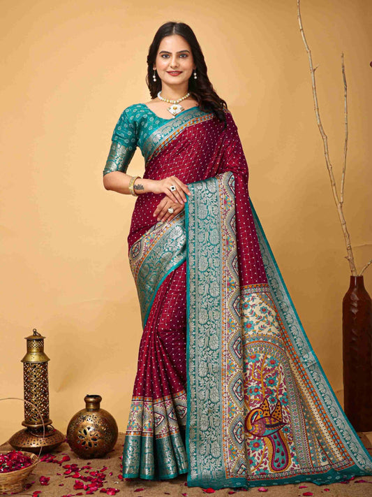 Maroon Dola Silk Cotton Saree